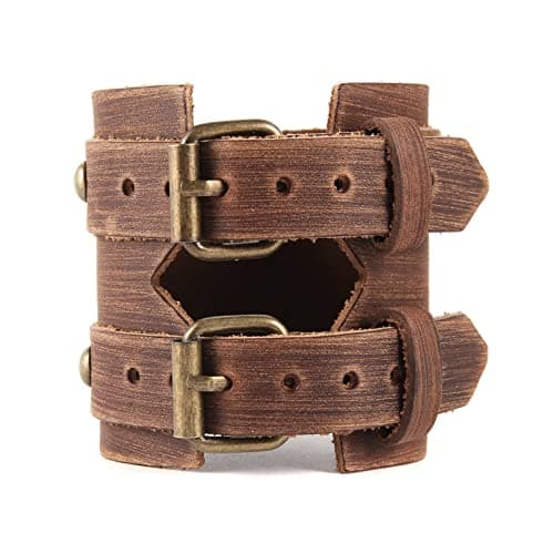 HZMAN Punk Style Adjustable Leather Bracelet for Men - Motorcycle, Archery, Costume Parties