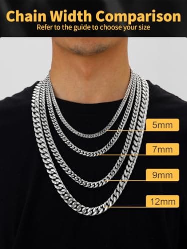 Black 14K Gold-Plated U7 Stainless Steel Cuban Chain, 5mm-12mm, 18-30 inches