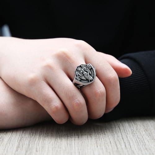 HZMAN Archangel Ring for Men: Stainless Steel Saint Michael Medal Statement Jewelry Gift