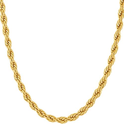 24k White Gold Plated Diamond Cut Rope Chain Necklace for Men & Women