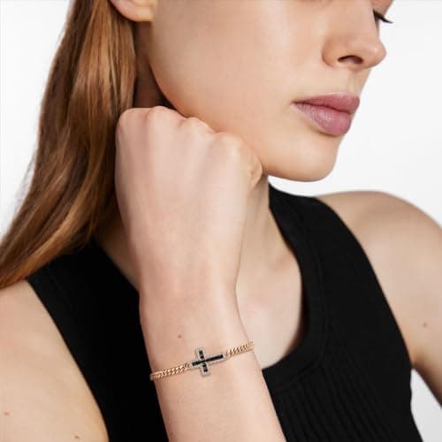 14K Rose Gold Plated CZ Cross Bracelet for Women
