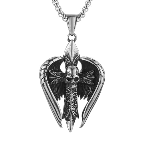 HZMAN Angel Wing Necklace Stainless Steel Gothic Punk Cross Pendant Faith Amulet Jewelry Gift
