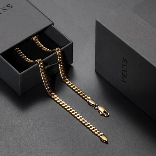 VEXXS Men's Real Gold Plated Cuban Link Chain Necklace, Durable 4mm-6mm