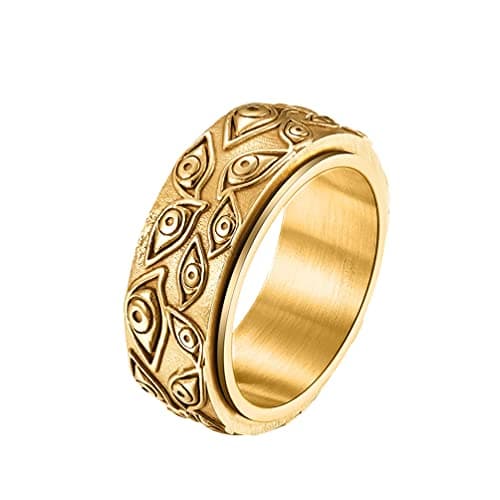 Vintage Men's Stainless Steel Engraved Eye of God Ring - Black Gold Tone