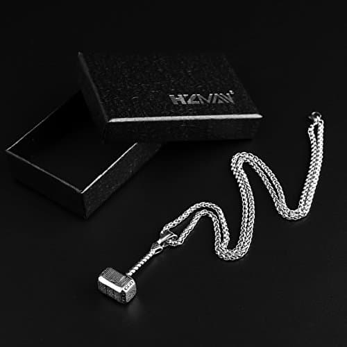 HZMAN Thor Hammer Pendant Necklace - Stainless Steel 22+2 Inch Chain