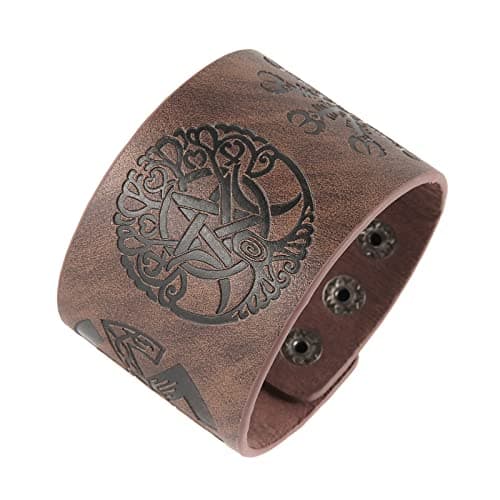 HZMAN Viking Yggdrasil World Tree Leather Bracelet (7.5-8.5 Inches)