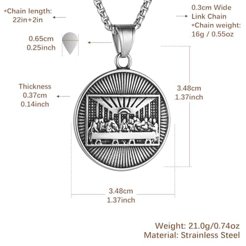 HZMAN Stainless Steel Last Supper Necklace for Men