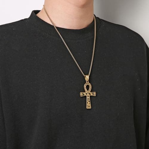 HZMAN Large Ankh Cross Pendant with 22+2 Inch Chain