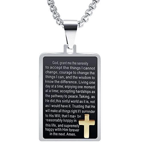 Jude Jewelers Stainless Steel Christian Cross Serenity Prayer Pendant Necklace