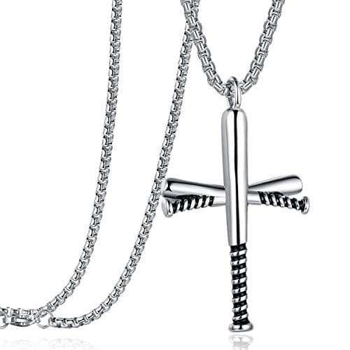 Rehoboth Baseball Bat Cross Necklace for Men and Women with 24 Stainless Steel Chain in Black, Gold, and Silver