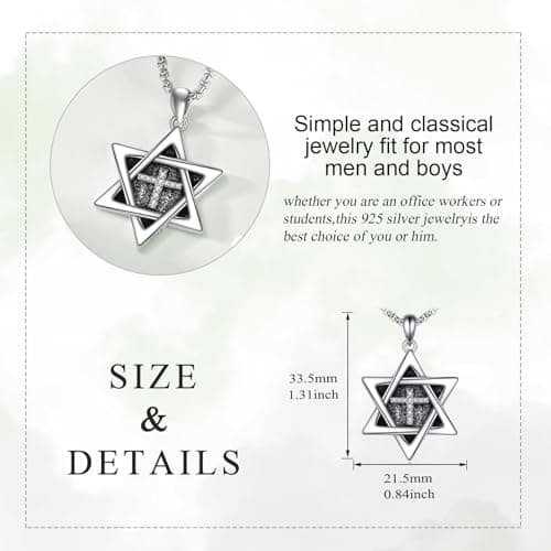 Sterling Silver Star of David Pentagram Necklace for Men and Women