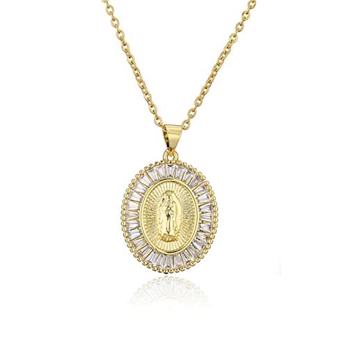 AOASK Women's Crystal Rhinestone Virgin Mary Pendant Necklace