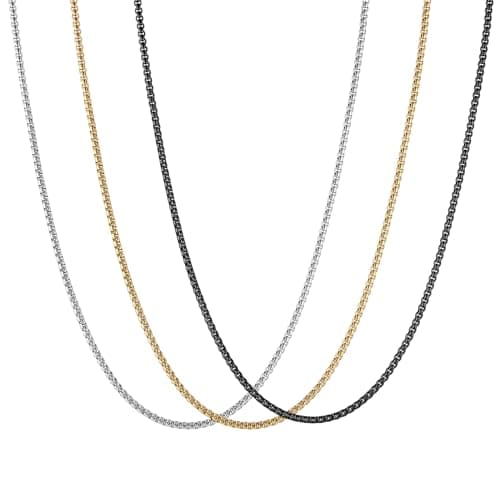 HZMAN Men's 3-Piece Stainless Steel Rolo Chain Necklace Set