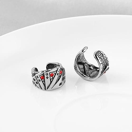 Stainless Steel Playing Card Ear Cuff Earrings for Men and Women - No Piercing Clip On Poker Earring