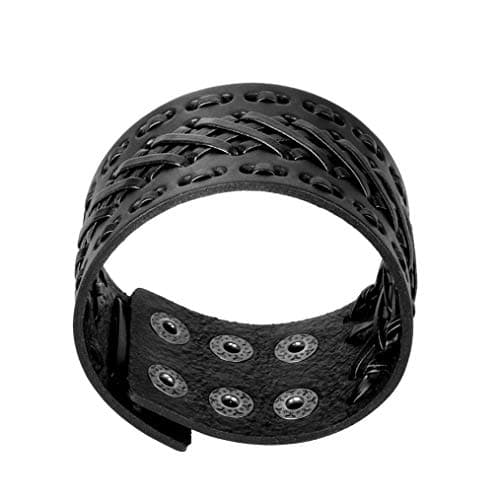 Jeilwiy Men's Punk Leather Wristbands - Adjustable, Braided Black & Brown Cuff Bangle Gifts
