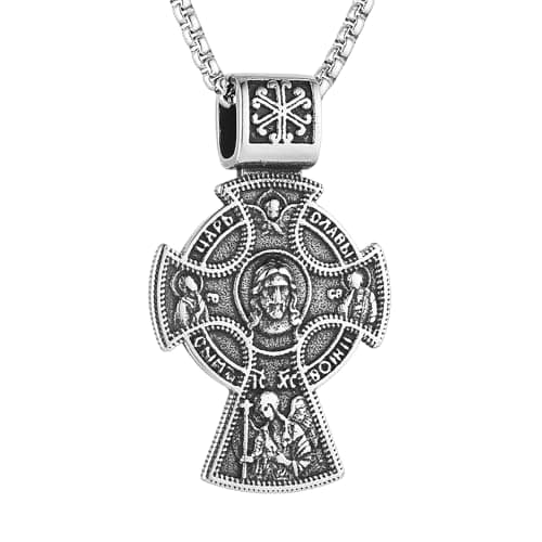 HZMAN Russian Orthodox Cross Necklace for Men - Christian Religious Pendant Gift