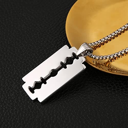 Stainless Steel Razor Blade Dog Tag Pendant Necklace