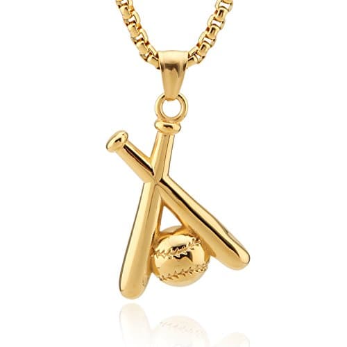 HZMAN Stainless Steel Baseball Pendant Necklace with 22+2'' Chain