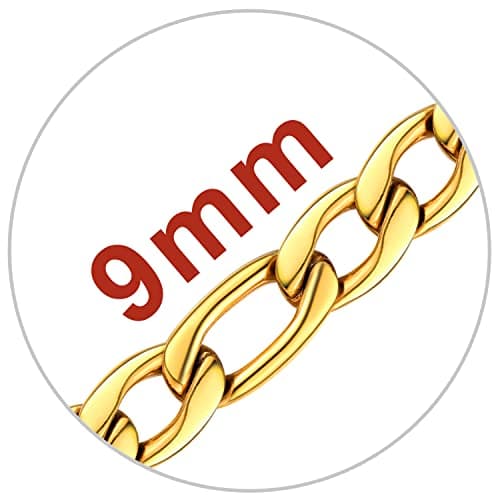 Figaro Chain Necklace - 3mm-9mm Stainless Steel, 18K Gold Plated, 16"-30"