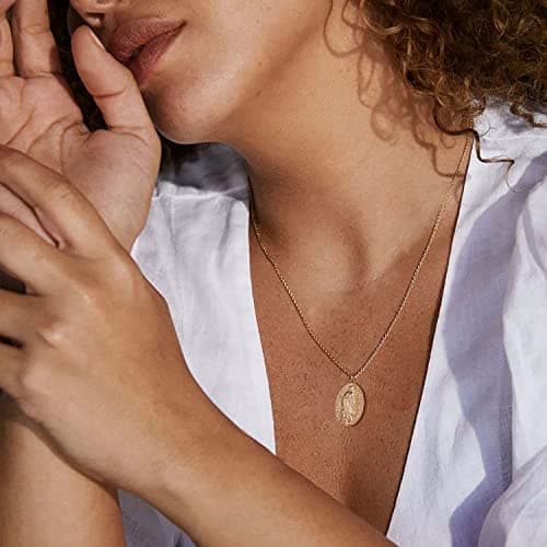 VACRONA 18k Gold Plated Vintage Textured Coin Necklace for Women