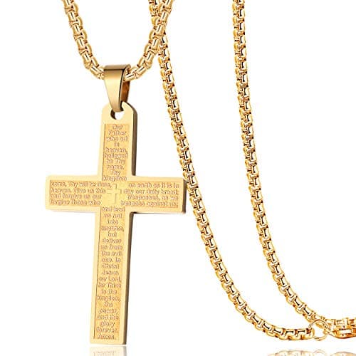 Men's Nail Lord's Prayer Cross Pendant Necklace in Stainless Steel Chain 24"