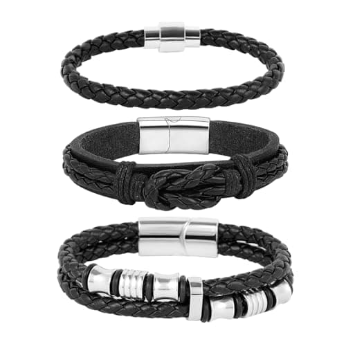 Eigso Wooden Bead PU Leather Cuff Bracelet for Men & Women