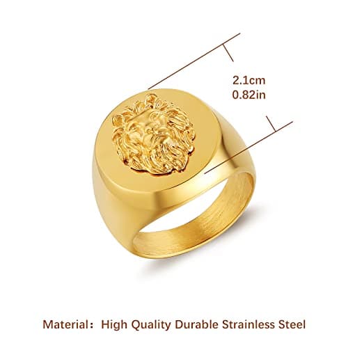 HZMAN Gold Lion Head Ring - Norse Style Heavy Metal Punk Gothic Amulet