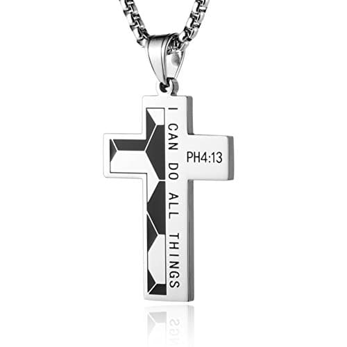 HZMAN Stainless Steel Soccer Cross Necklace for Men PH 4:13 I CAN DO ALL THINGS