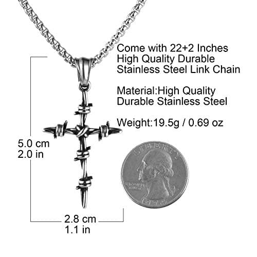 Vintage Silver Nail Cross Stainless Steel Pendant Necklace for Men - 22+2 Inch