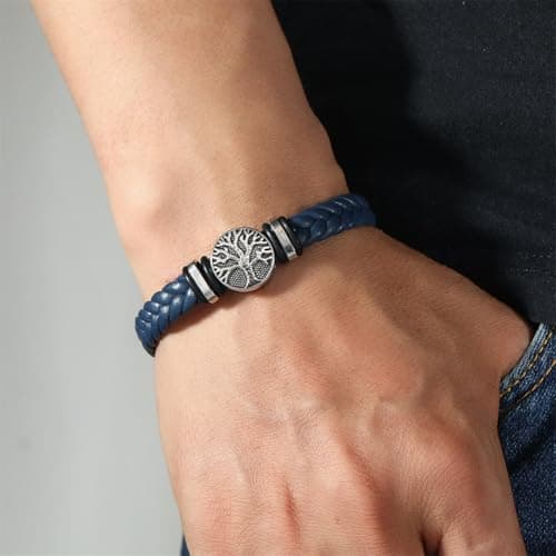 Family Tree of Life Braided Leather Cuff Bracelet for Men and Women