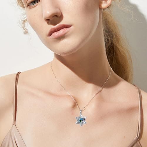 AXOMY Sterling Silver Abalone Rose Star of David Pendant Necklace