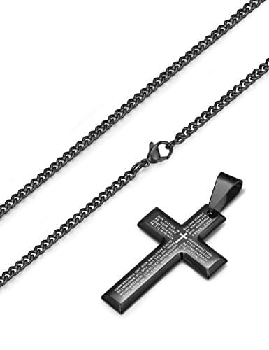LOYALLOOK 2pcs Men's Stainless Steel Silver Tone Cross Pendant Necklace 24"
