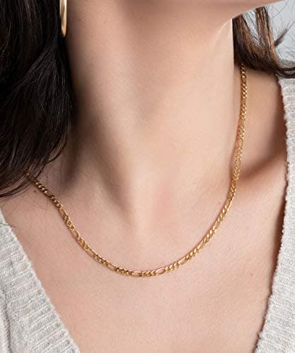 Gold Plated Figaro Chain Necklace for Women & Men