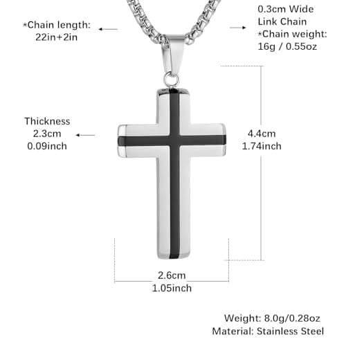 HZMAN High Polished Stainless Steel Cross Pendant Necklace for All Ages