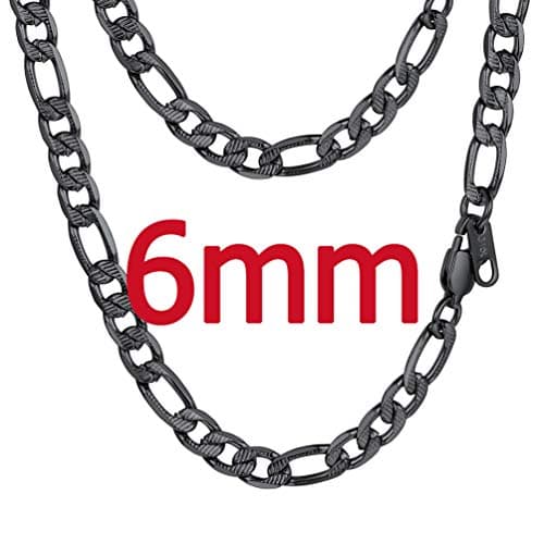 PROSTEEL Black 18K Gold Plated 316L Stainless Steel Figaro Chain Necklace, 14-30inch