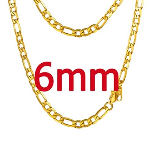 PROSTEEL Black 18K Gold Plated 316L Stainless Steel Figaro Chain Necklace, 14-30inch
