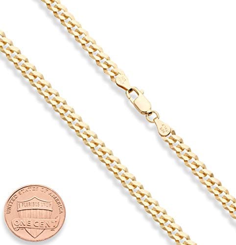 Miabella Italian 18K Gold Over Sterling Silver 5mm Diamond-Cut Cuban Link Curb Chain Necklace