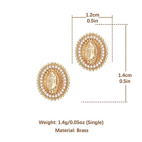 14K Gold Plated Virgin Mary Stud Earrings for Women Girls