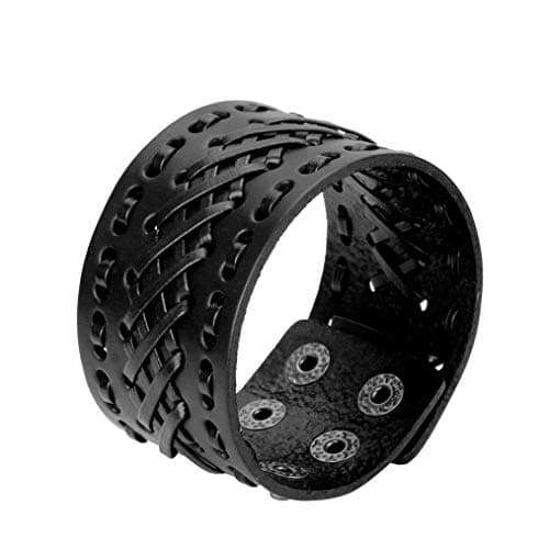 Jeilwiy Men's Punk Leather Wristbands - Adjustable, Braided Black & Brown Cuff Bangle Gifts