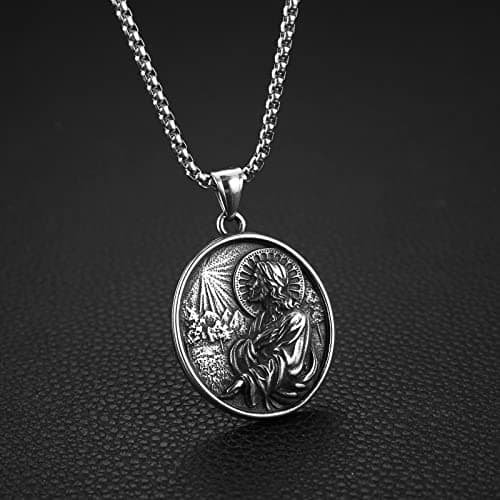HZMAN Stainless Steel Religious Christian Amulet Pendant Necklace