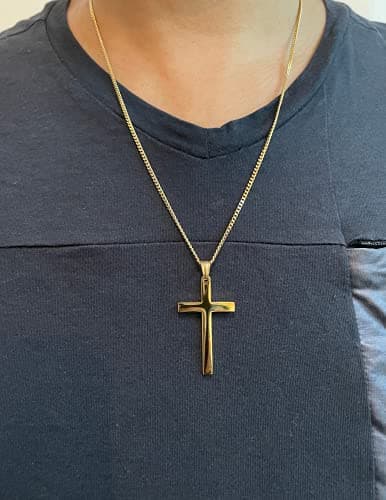 Dubai 24K Gold Cross Necklace for Men and Women, Thin Miami Cuban Link Pendant