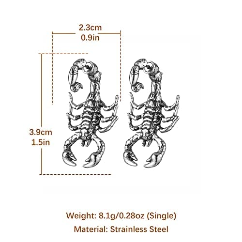 HZMAN Gothic Scorpion Earring in Stainless Steel - Retro Punk Animal Stud Earrings for Men and Women