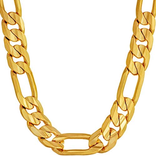 9mm Figaro Chain Necklace 24k Real Gold Plated - Men and Women