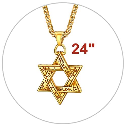Star of David Necklace for Men and Women - Gold/Stainless Steel Hexagon Pendant