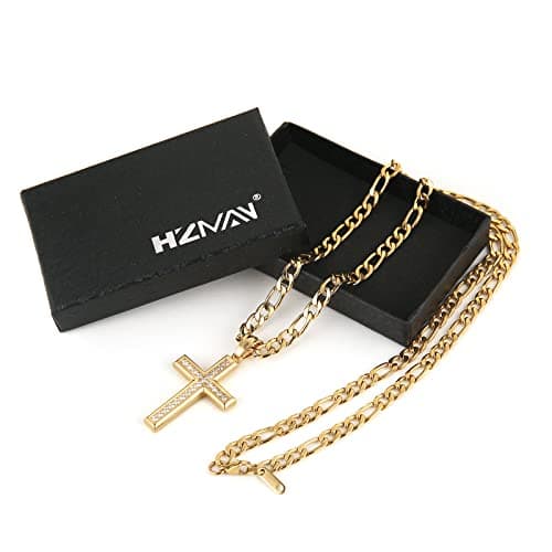 Gold-Plated CZ Cross Necklace for Men and Women - 24 Inch Chain
