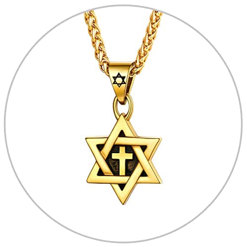 Star of David Necklace for Men and Women - Gold/Stainless Steel Hexagon Pendant