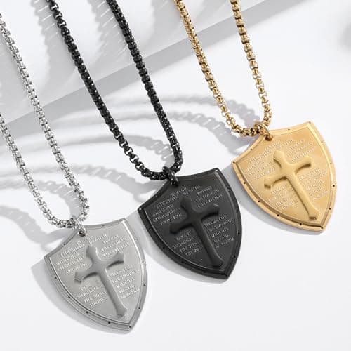 Yaumatea Armor of God Cross Pendant, Knights Templar Crusader, Stainless Steel Necklace