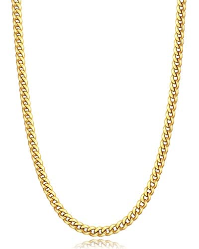 18K Gold Plated Diamond Cut Miami Cuban Link Chain for Men and Women