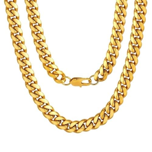 ChainsPro Men's Chunky Cuban Chain Necklace, Gold Plated, 18-30inch Length