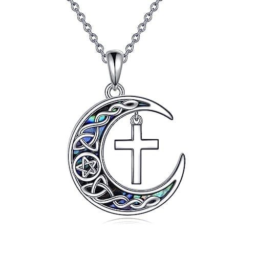 YONFQE Celtic Knot Sterling Silver Abalone Cross Pendant Jewelry for Women